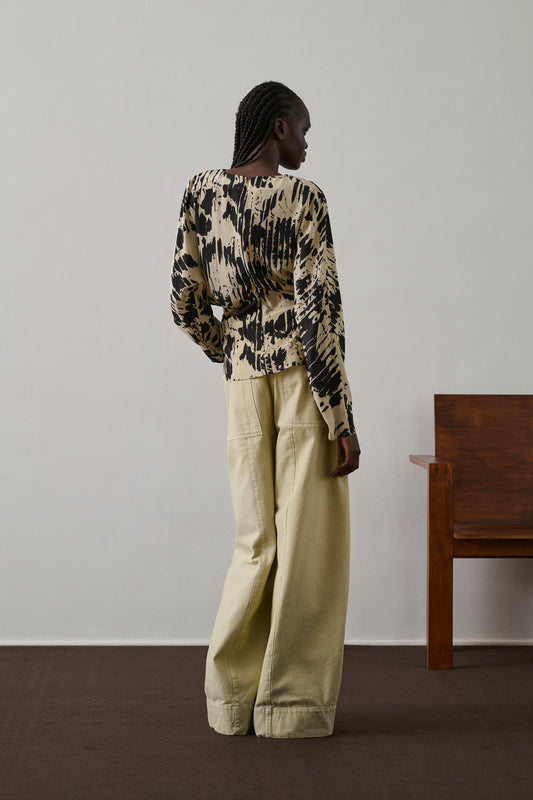 Blouse Feryel - Jaune Pâle/Noir - Soie - Femme